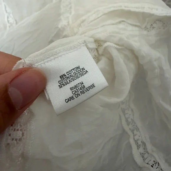 BCBGMaxazaria Cotton and Silk Lace Blouse with Floral Detailing and 3/4 Sleeves - Picture 7 of 10